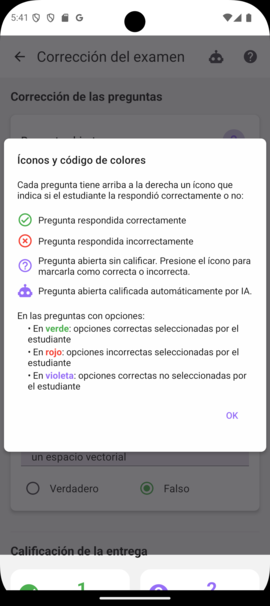 Ayuda de íconos de corrección