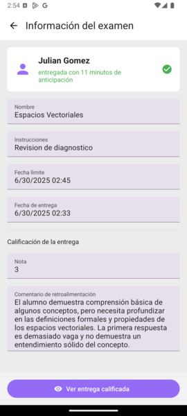 Visualización de entregas como alumno