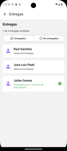 Lista de entregas