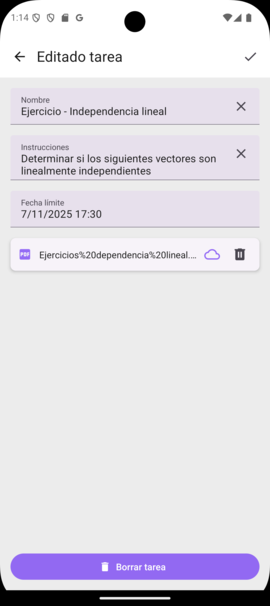 Edición de una tarea