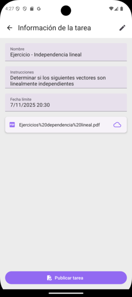 Publicación de una tarea