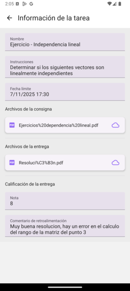 Visualización de entrega como alumno