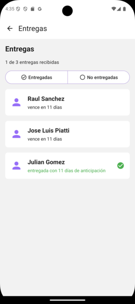 Lista de entregas