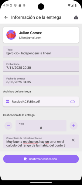 Corrección de una tarea