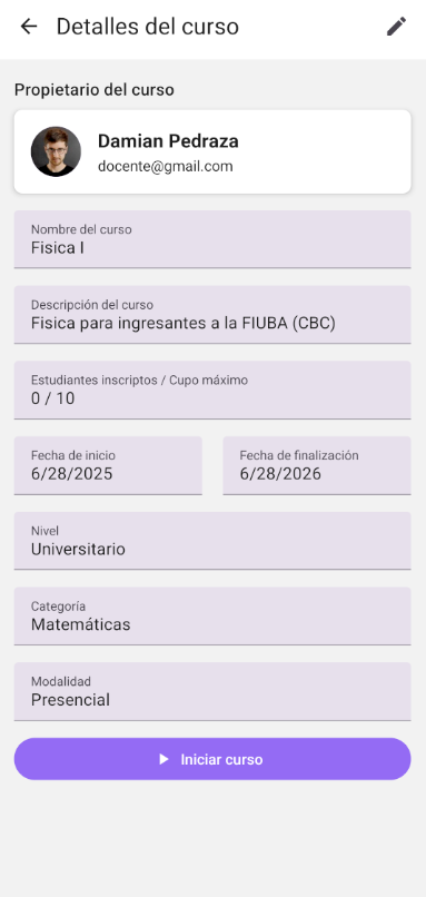 Vista de Detalles del Curso