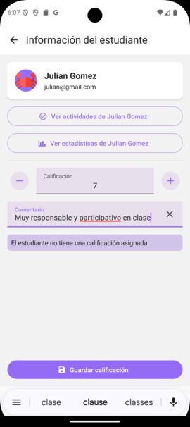 Docente estableciendo la calificación final