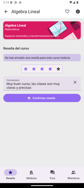 Alumno dejando una reseña
