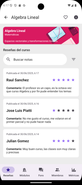 Lista de reseñas